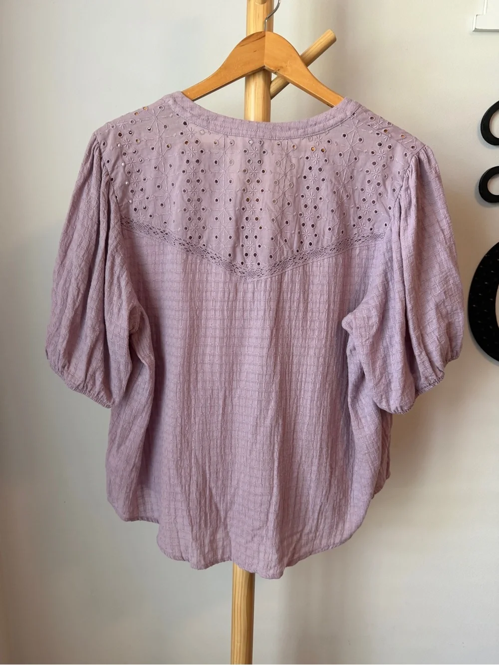 Knox Rose Purple Peasant Blouse Size XL Eyelet Embroidery Short Puff Sleeve Top - Picture 3 of 7